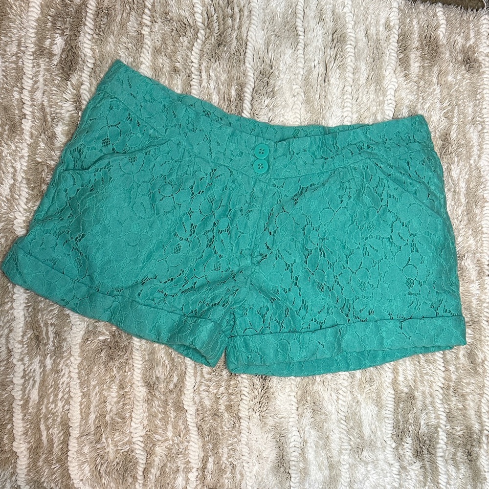 Elegant Teal Lace High Waist Shorts